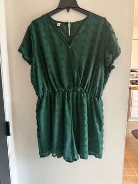 Women’s Green Textured Short Sleeve Romper